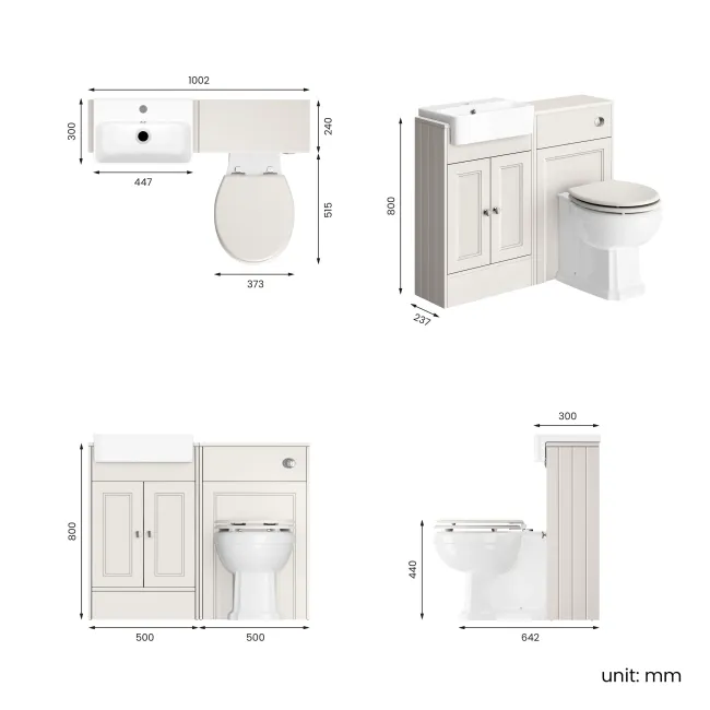 Monaco Cotton White Combination Vanity Basin and Hudson Toilet with Wooden Seat 1000mm