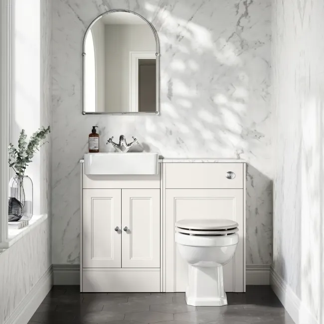 Monaco Cotton White Combination Vanity Basin with Marble Top 1000mm (Excludes Pan & Cistern)