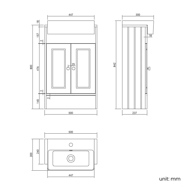 Monaco Cotton White Basin Vanity 500mm - Brushed Brass Accents