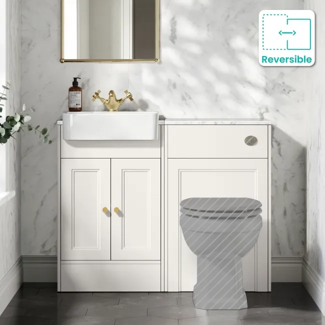 Monaco Cotton White Combination Vanity Basin with Marble Top 1000mm (Excludes Pan & Cistern) - Brushed Brass Accents