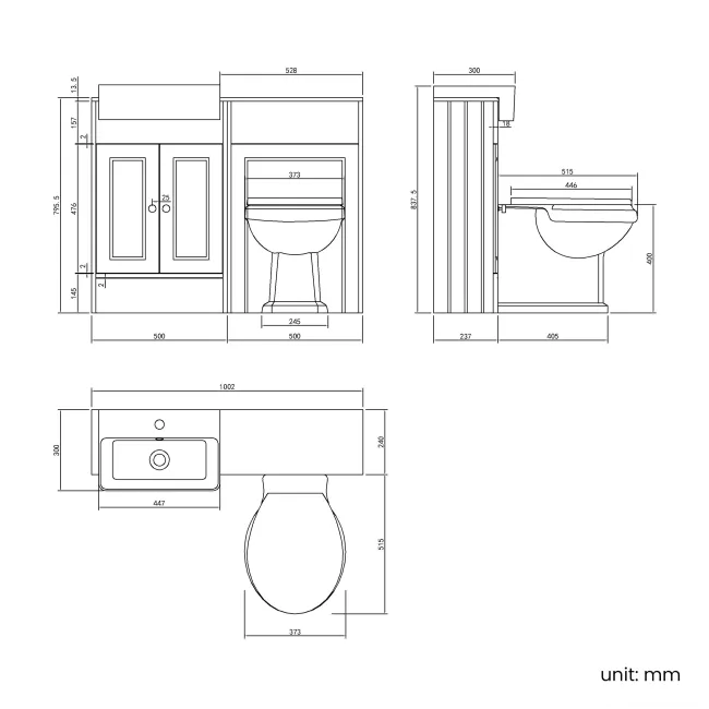Monaco Cotton White Combination Vanity Basin with Marble Top & Hudson Toilet with Wooden Seat 1000mm - Brushed Brass Accents