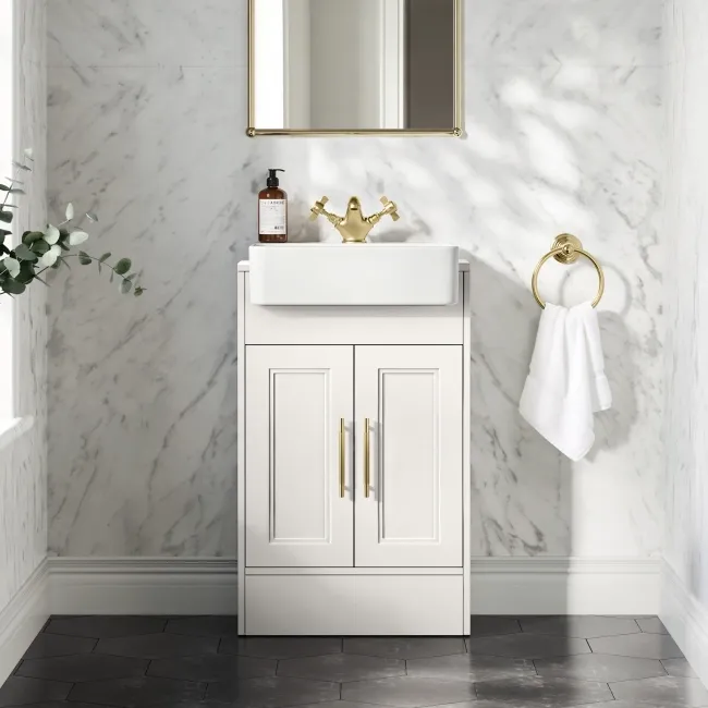 Monaco Cotton White Basin Vanity 500mm - Brass Knurled Handles