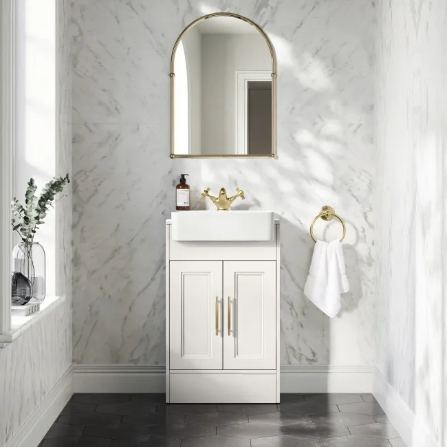 Monaco Cotton White Basin Vanity 500mm - Brass Knurled Handles