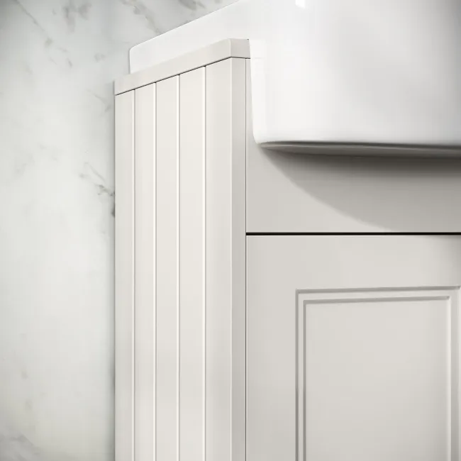Monaco Cotton White Basin Vanity and Back To Wall Toilet Unit 1000mm (Excludes Pan & Cistern) - Brass Knurled Handles