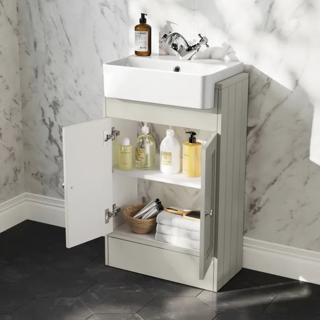 Monaco Linen White Basin Vanity and Back To Wall Toilet Unit 1000mm (Excludes Pan & Cistern)