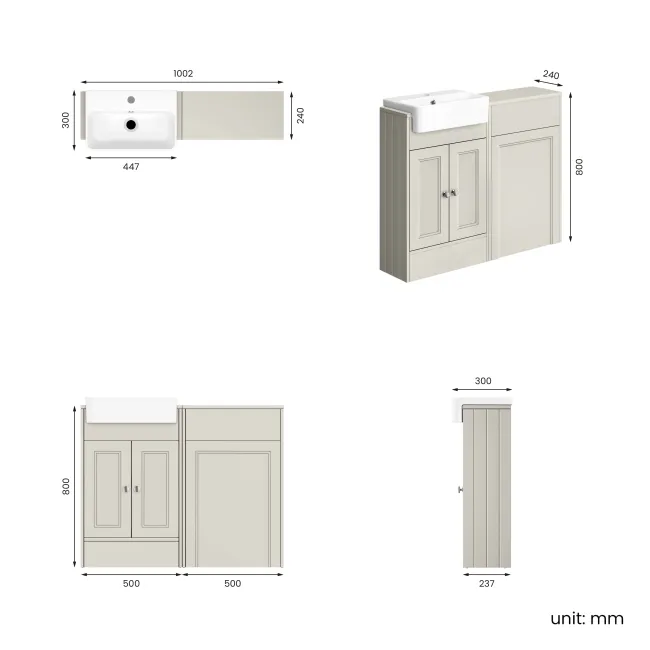 Monaco Linen White Basin Vanity and Back To Wall Toilet Unit 1000mm (Excludes Pan & Cistern)
