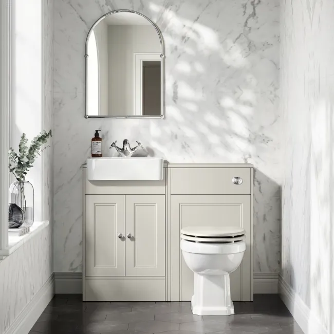Monaco Linen White Combination Vanity Basin and Hudson Toilet with Wooden Seat 1000mm