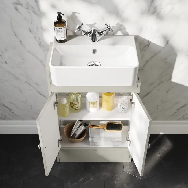 Monaco Linen White Combination Vanity Basin and Hudson Toilet with Wooden Seat 1000mm