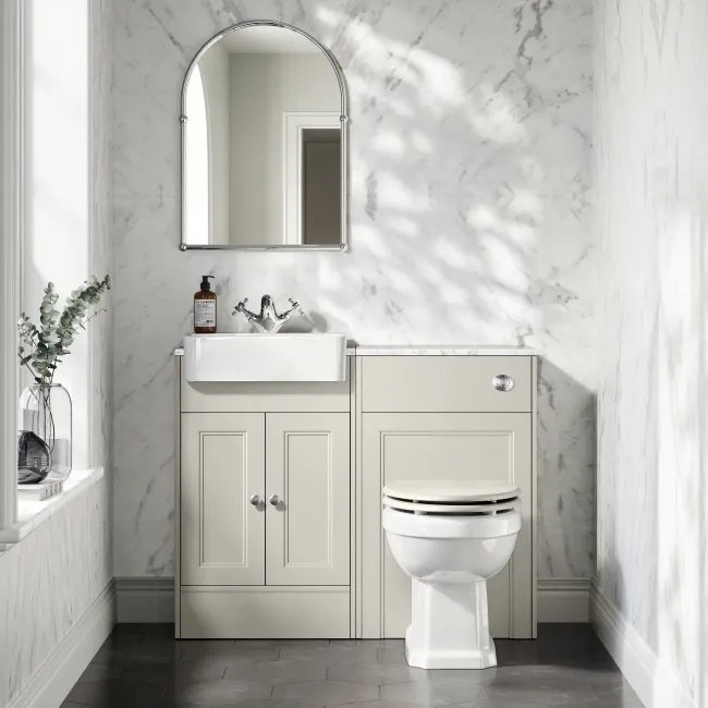 Monaco Linen White Combination Vanity Basin with Marble Top 1000mm (Excludes Pan & Cistern)