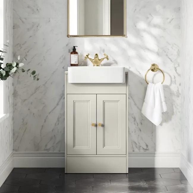Monaco Linen White Basin Vanity 500mm - Brushed Brass Accents