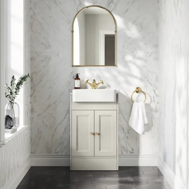 Monaco Linen White Basin Vanity 500mm - Brushed Brass Accents