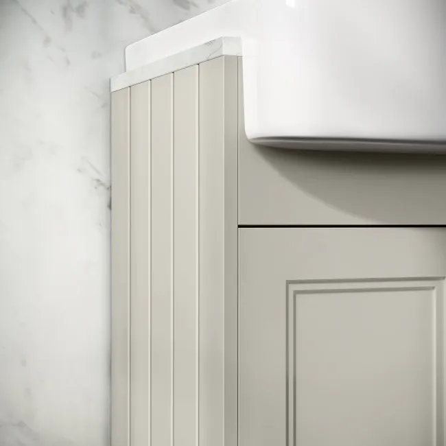 Monaco Linen White Combination Vanity Basin with Marble Top 1000mm (Excludes Pan & Cistern) - Brushed Brass Accents