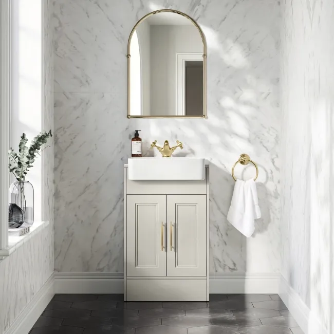 Monaco Linen White Basin Vanity 500mm - Brass Knurled Handles