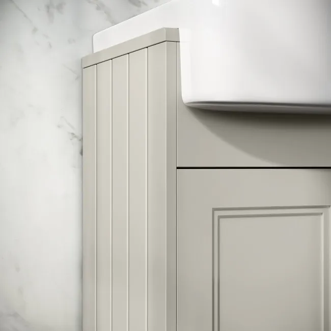 Monaco Linen White Basin Vanity and Back To Wall Toilet Unit 1000mm (Excludes Pan & Cistern) - Brass Knurled Handles