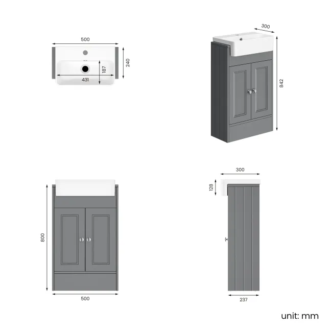 Monaco Fog Grey Basin Vanity 500mm