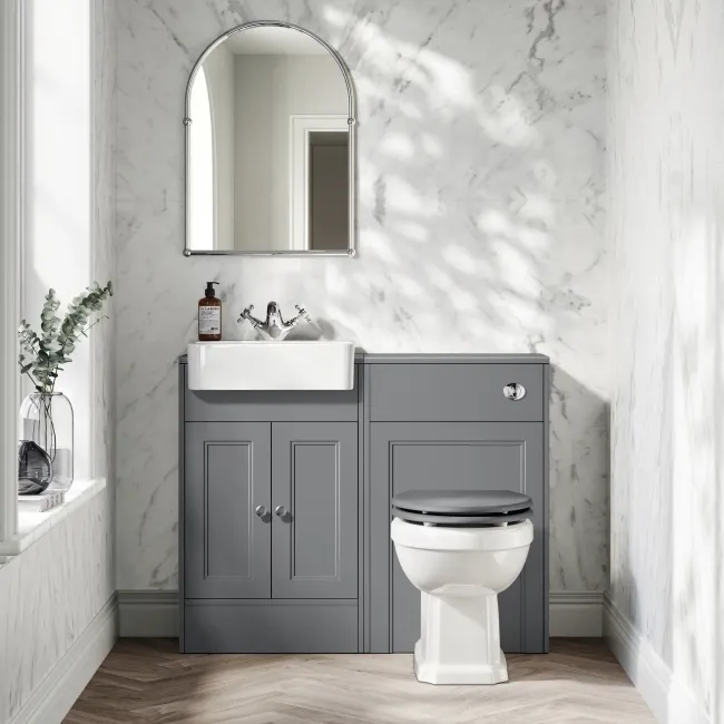 Monaco Fog Grey Basin Vanity and Back To Wall Toilet Unit 1000mm (Excludes Pan & Cistern)