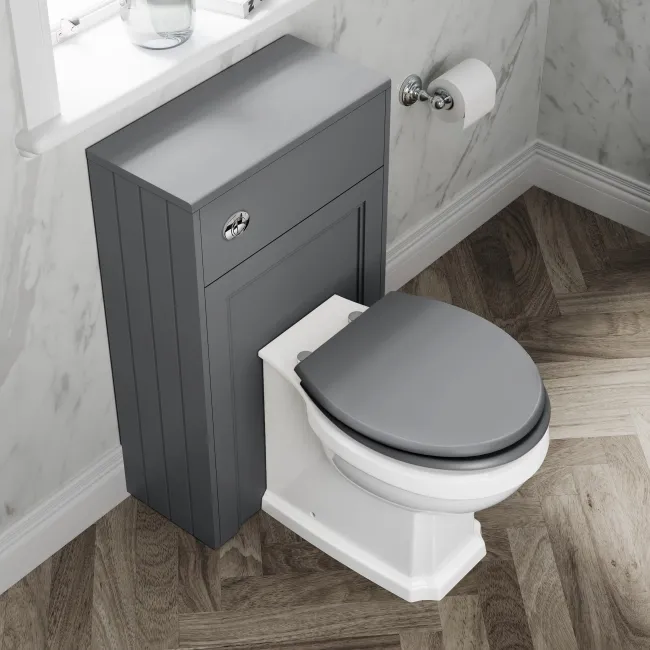 Monaco Fog Grey Combination Vanity Basin with Marble Top & Hudson Toilet with Wooden Seat 1000mm