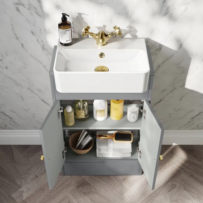 Monaco Fog Grey Basin Vanity 500mm - Brushed Brass Accents