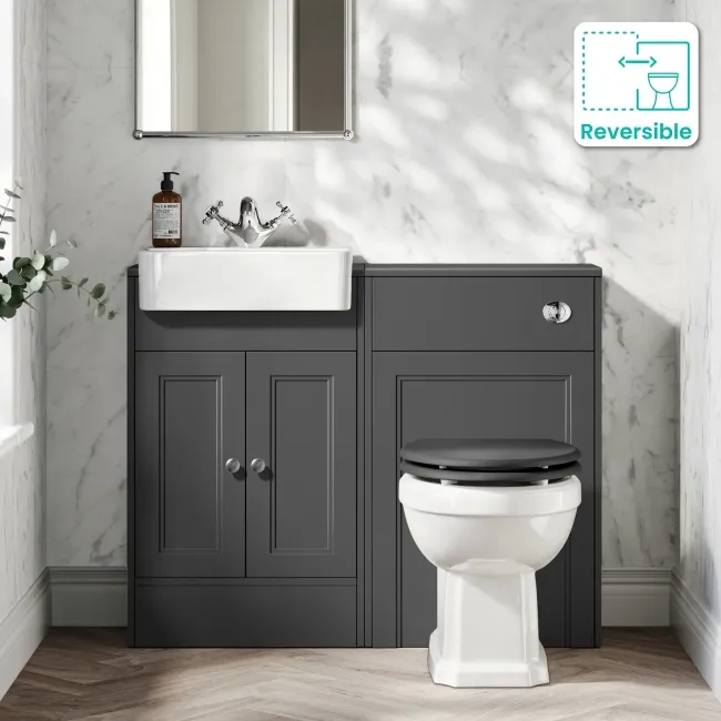 Monaco Slate Grey Combination Vanity Basin and Hudson Toilet with Wooden Seat 1000mm