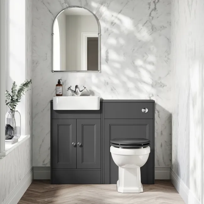 Monaco Slate Grey Combination Vanity Basin and Hudson Toilet with Wooden Seat 1000mm