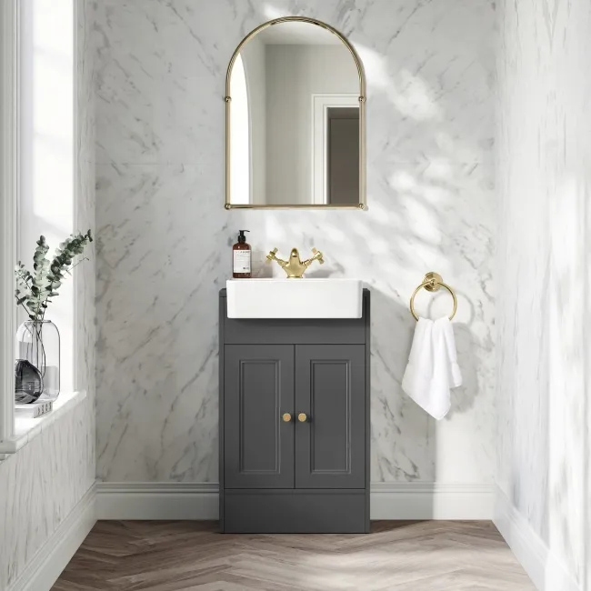 Monaco Slate Grey Basin Vanity 500mm - Brushed Brass Accents
