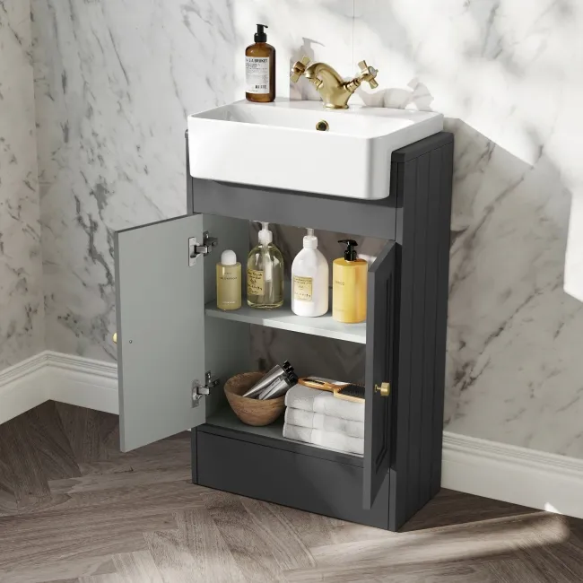 Monaco Slate Grey Basin Vanity 500mm - Brushed Brass Accents