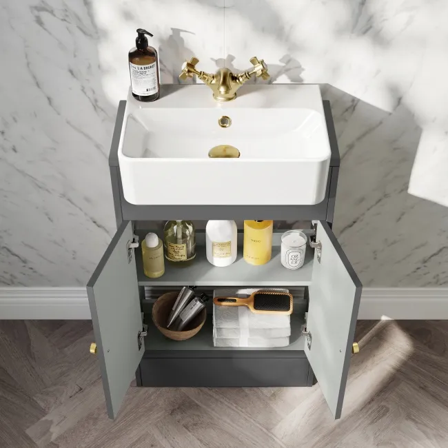 Monaco Slate Grey Basin Vanity 500mm - Brushed Brass Accents