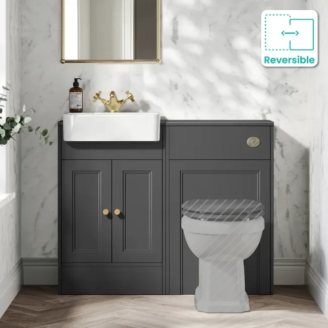 Monaco Slate Grey Basin Vanity and Back To Wall Toilet Unit 1000mm (Excludes Pan & Cistern) - Brushed Brass Accents