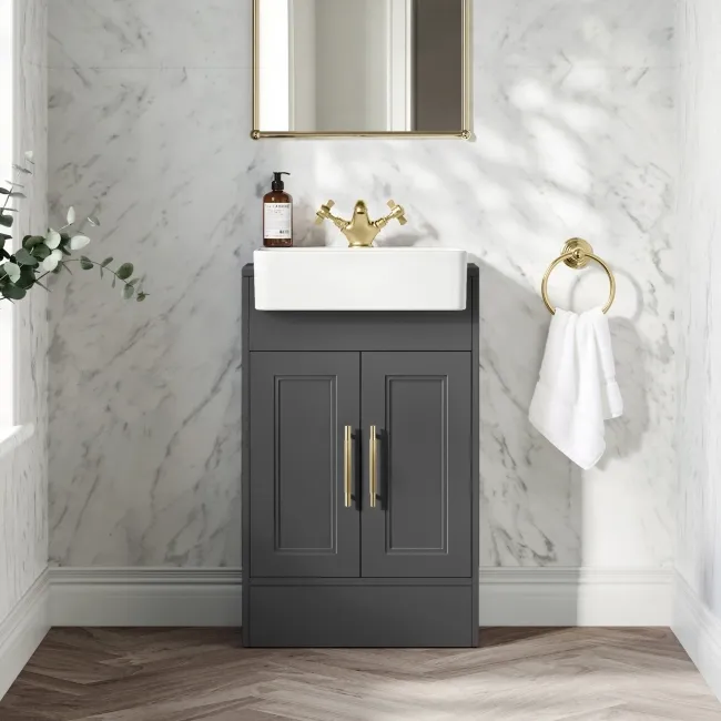 Monaco Slate Grey Basin Vanity 500mm - Brass Knurled Handles