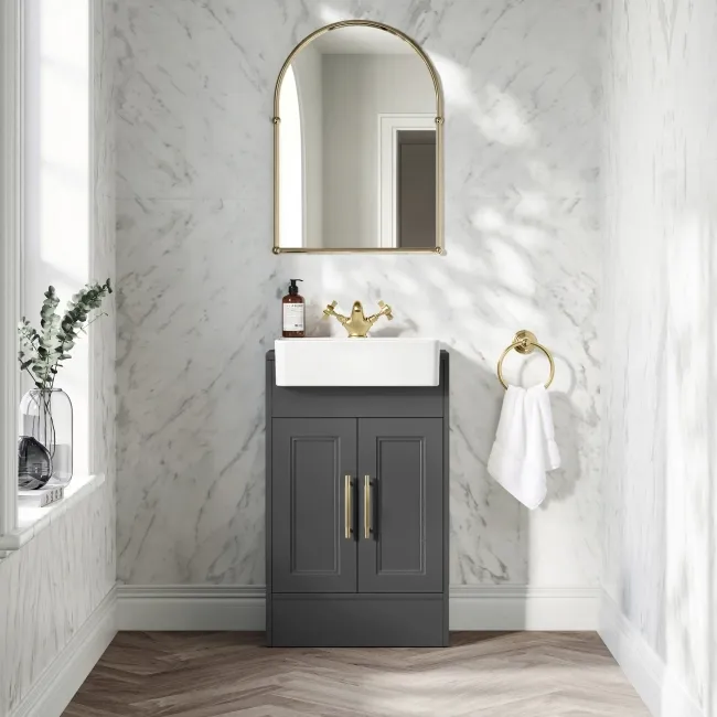 Monaco Slate Grey Basin Vanity 500mm - Brass Knurled Handles