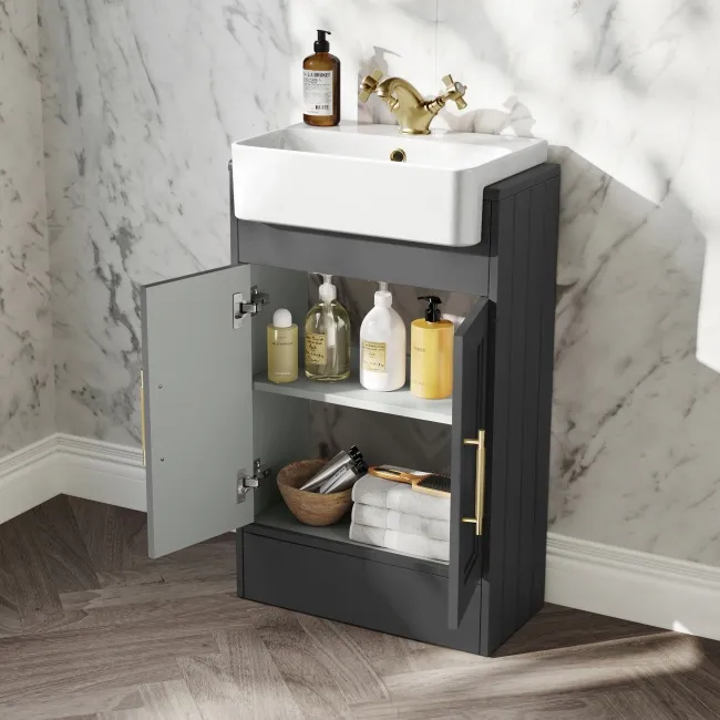 Monaco Slate Grey Basin Vanity 500mm - Brass Knurled Handles