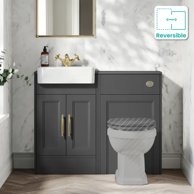 Monaco Slate Grey Combination Vanity Basin with Marble Top 1000mm (Excludes Pan & Cistern) - Brass Knurled Handles