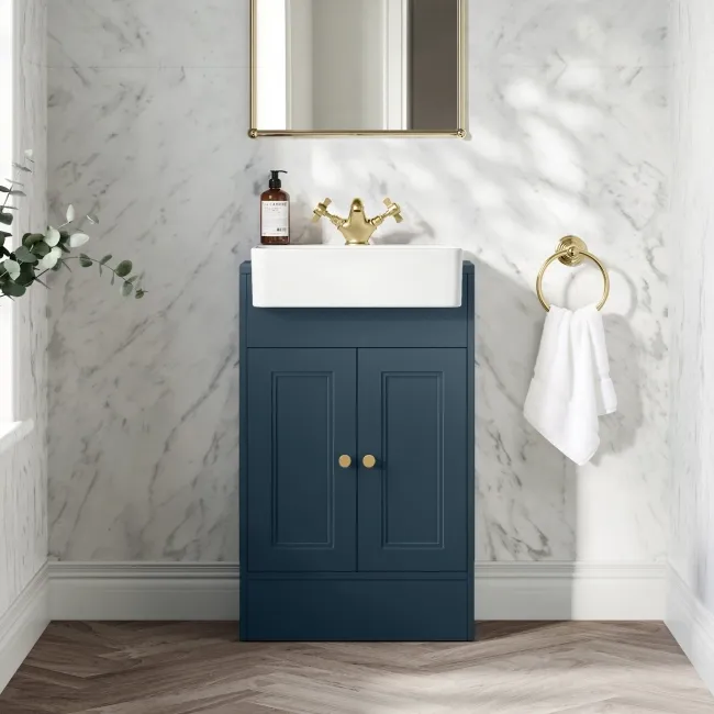 Monaco Navy Blue Basin Vanity 500mm - Brushed Brass Accents