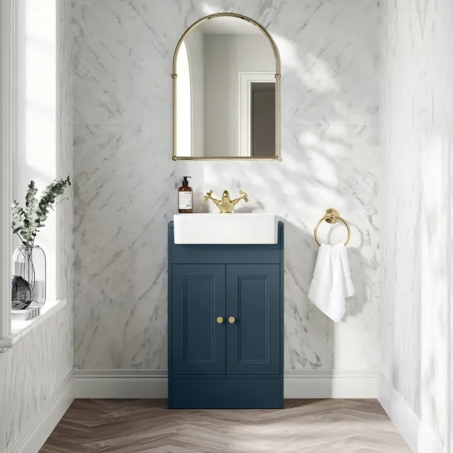 Monaco Navy Blue Basin Vanity 500mm - Brushed Brass Accents