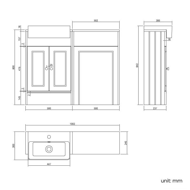 Monaco Navy Blue Basin Vanity and Back To Wall Toilet Unit 1000mm (Excludes Pan & Cistern) - Brushed Brass Accents