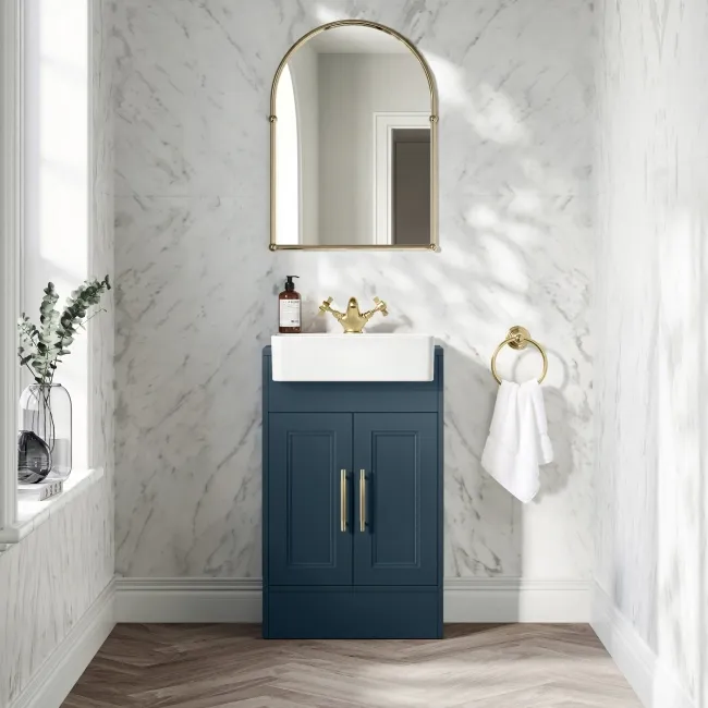 Monaco Navy Blue Basin Vanity 500mm - Brass Knurled Handles