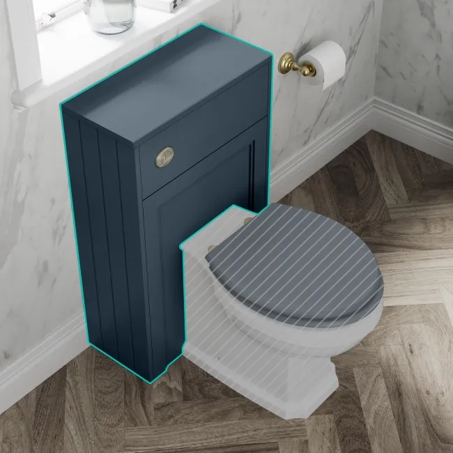 Monaco Navy Blue Basin Vanity and Back To Wall Toilet Unit 1000mm (Excludes Pan & Cistern) - Brass Knurled Handles