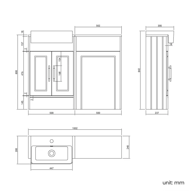 Monaco Navy Blue Basin Vanity and Back To Wall Toilet Unit 1000mm (Excludes Pan & Cistern) - Brass Knurled Handles