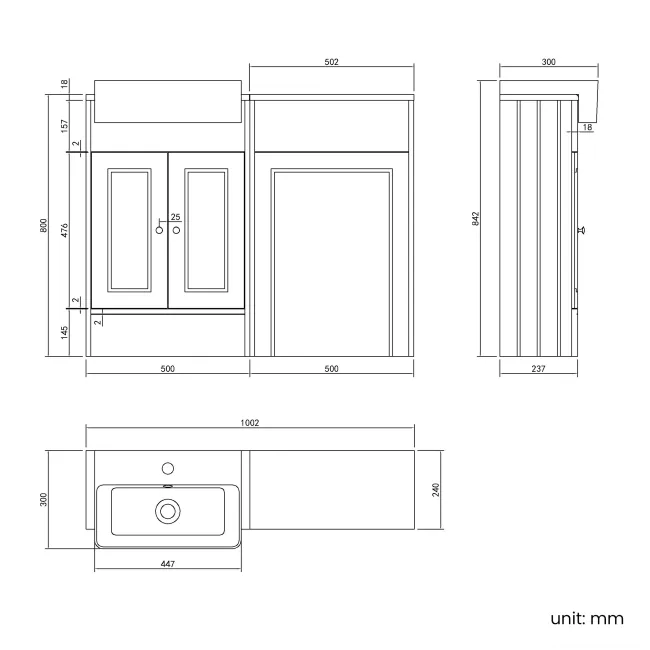 Monaco Mystic Green Basin Vanity and Back To Wall Toilet Unit 1000mm (Excludes Pan & Cistern)