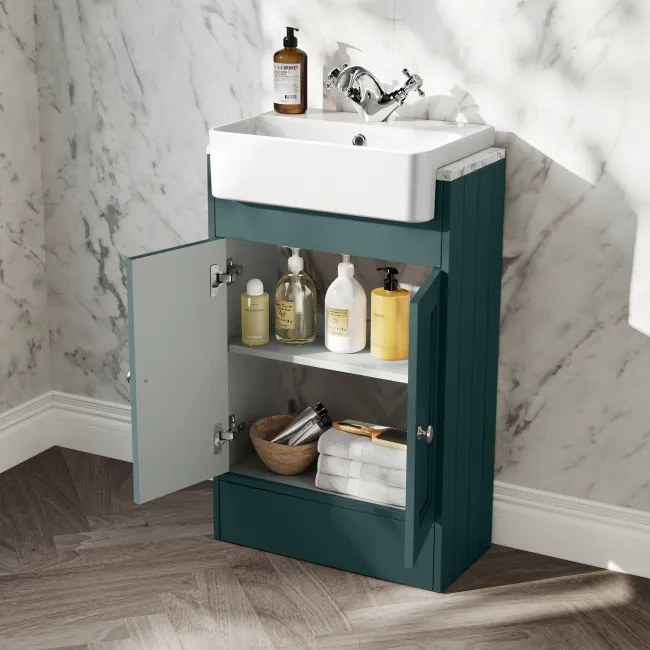 Monaco Mystic Green Combination Vanity Basin with Marble Top & Hudson Toilet with Wooden Seat 1000mm