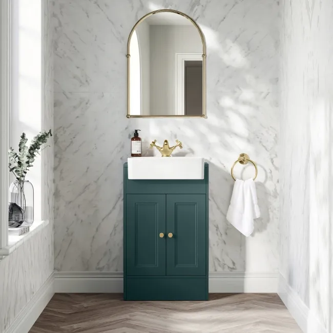 Monaco Mystic Green Basin Vanity 500mm - Brushed Brass Accents