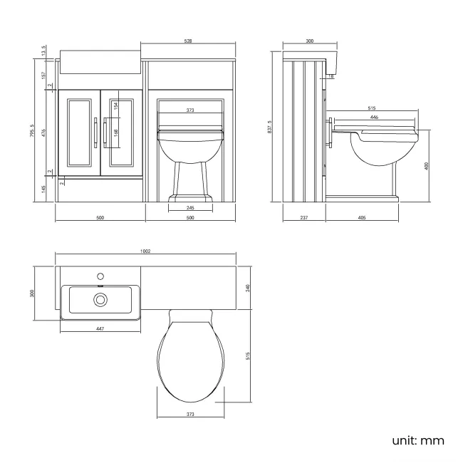 Monaco Mystic Green Combination Vanity Basin with Marble Top & Hudson Toilet with Wooden Seat 1000mm - Brass Knurled Handles