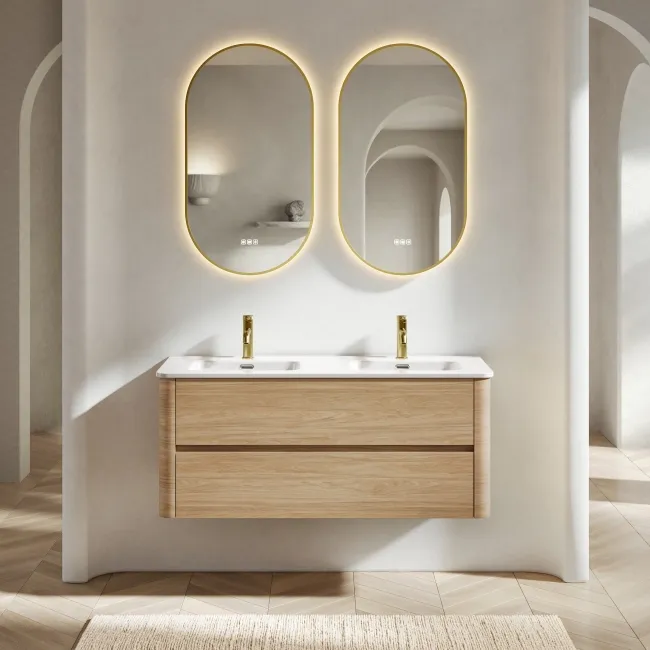 Jerez Country Oak Wall Hung Double Basin Drawer Vanity 1200mm
