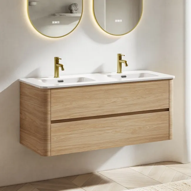 Jerez Country Oak Wall Hung Double Basin Drawer Vanity 1200mm