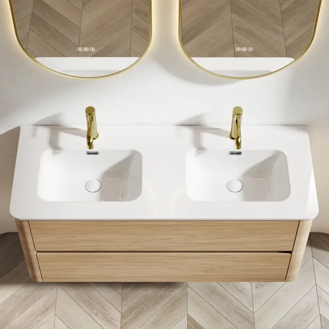 Jerez Country Oak Wall Hung Double Basin Drawer Vanity 1200mm