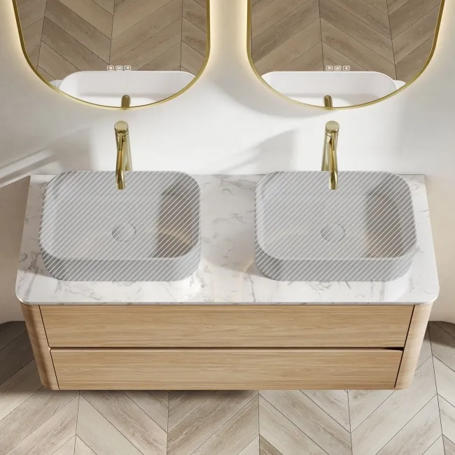 Jerez Country Oak Double Wall Hung Drawer Vanity with Marble Top 1200mm - Excludes Basin