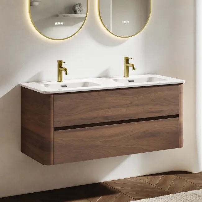 Jerez Black Walnut Wall Hung Double Basin Drawer Vanity 1200mm