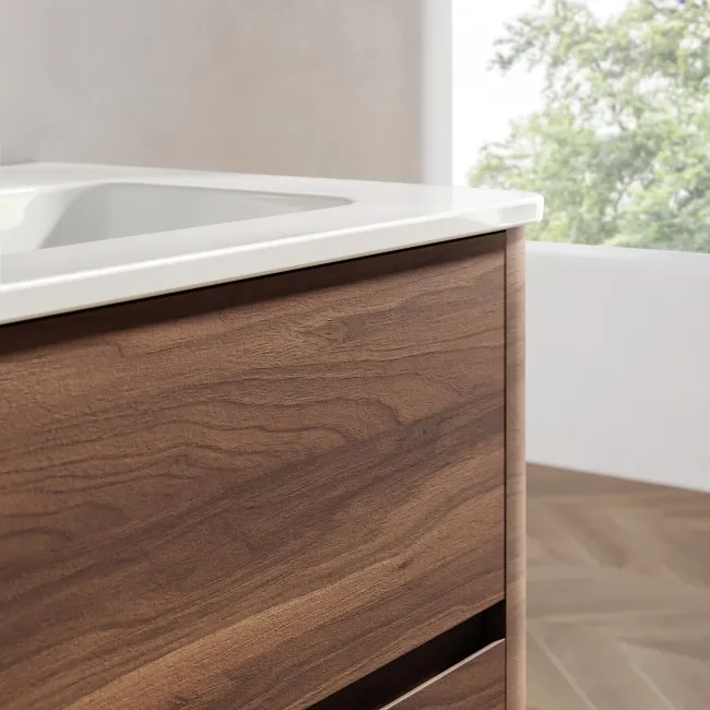 Jerez Black Walnut Wall Hung Double Basin Drawer Vanity 1200mm