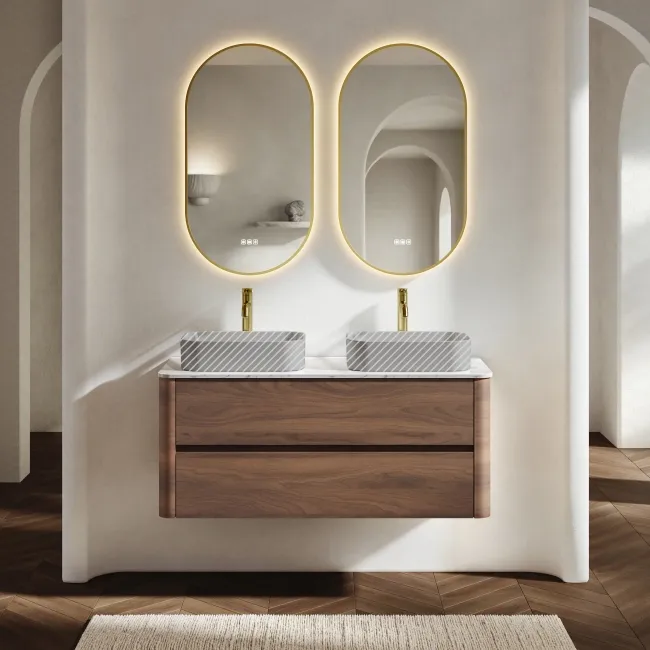 Jerez Black Walnut Double Wall Hung Drawer Vanity with Marble Top 1200mm - Excludes Basin