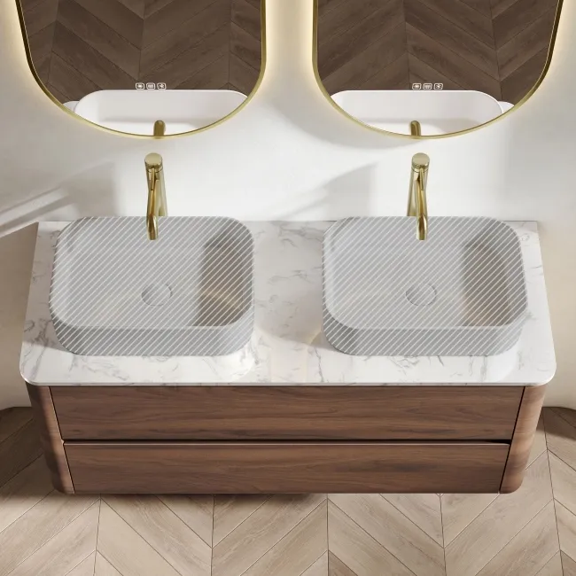 Jerez Black Walnut Double Wall Hung Drawer Vanity with Marble Top 1200mm - Excludes Basin